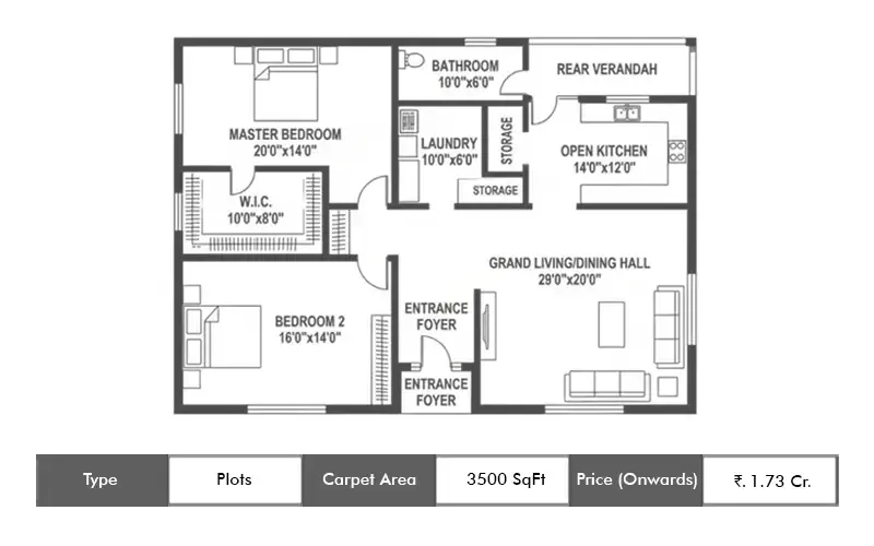 Sugee Verandas Plots floor plan, 3500 sq ft carpet area